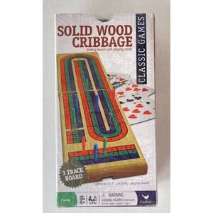 Cardinal Wood 3-Track Folding Board Cribbage Set with Cards and Pegs Vintage
